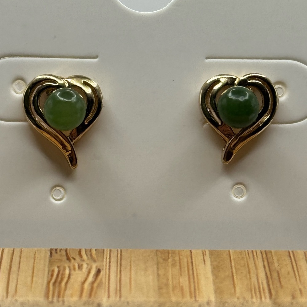 Gold Heart Jade stud Earrings